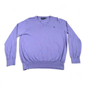Polo Ralph Lauren Sweater Adult LARGE Purple Pima Cotton V Neck Pony Logo Preppy